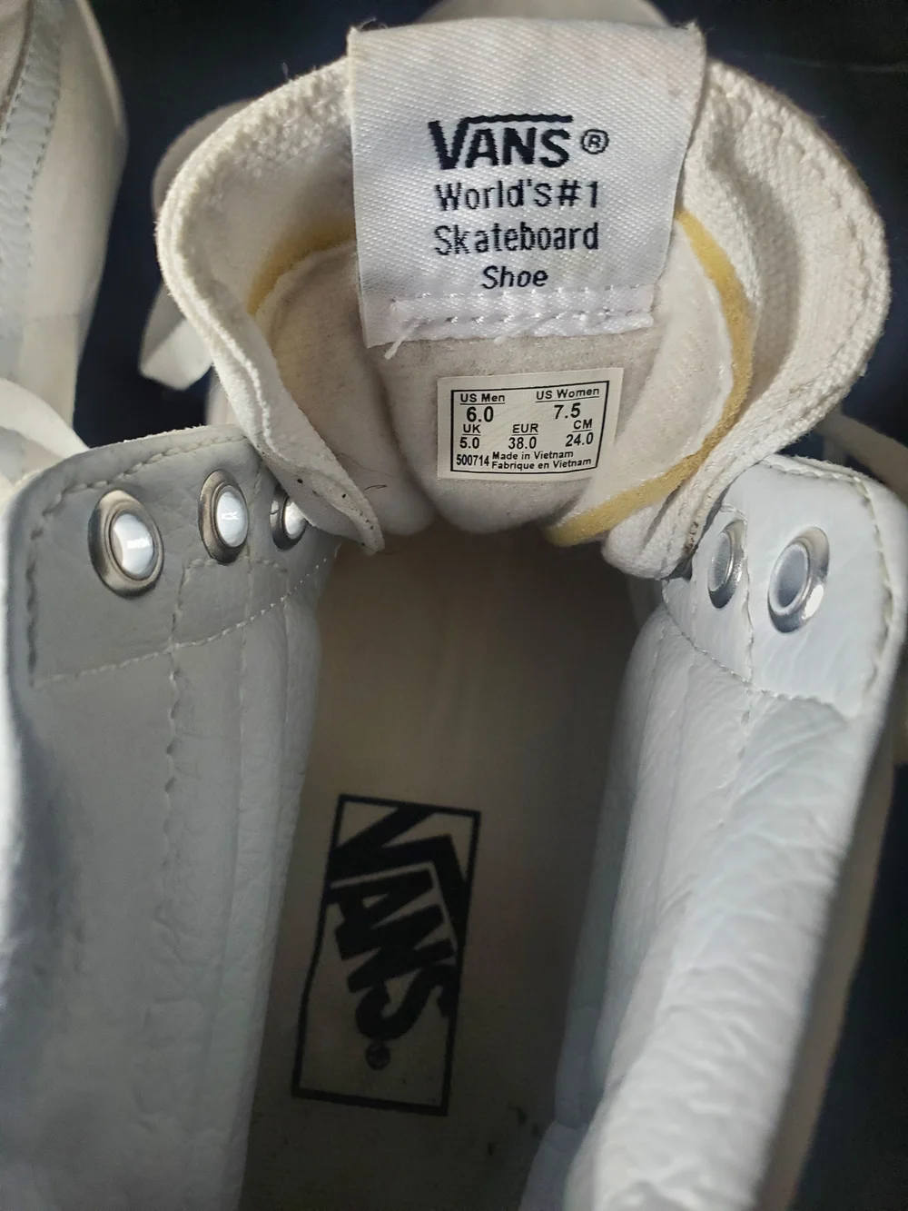 Vans Sk8-Hi High Top Sneakers in White - Women's 7.5 Mens 6
